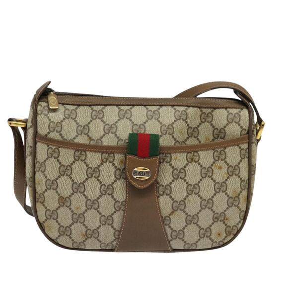 GUCCI GG Supreme Web Sherry Line Bag Pvc Brown Gold 89 02 032 - Picture 2 of 16